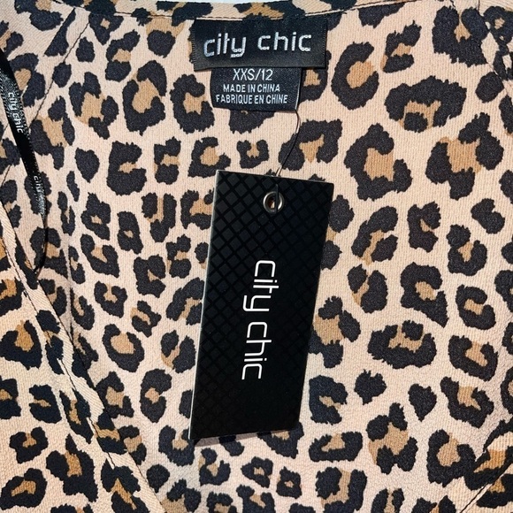 NWT CITY CHIC Cheetah Tunic Elastic Waist Mini Dress Long Sleeve Size 12 - Picture 4 of 8